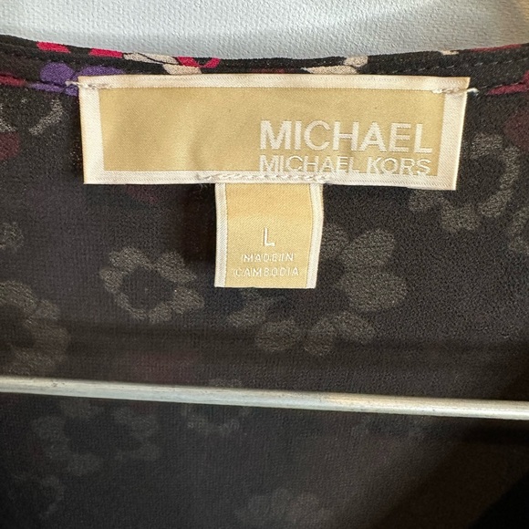 Michael Kors Azalea Psych Garden Wrap dress L georgette elastic Waist 10 flower - Picture 13 of 13